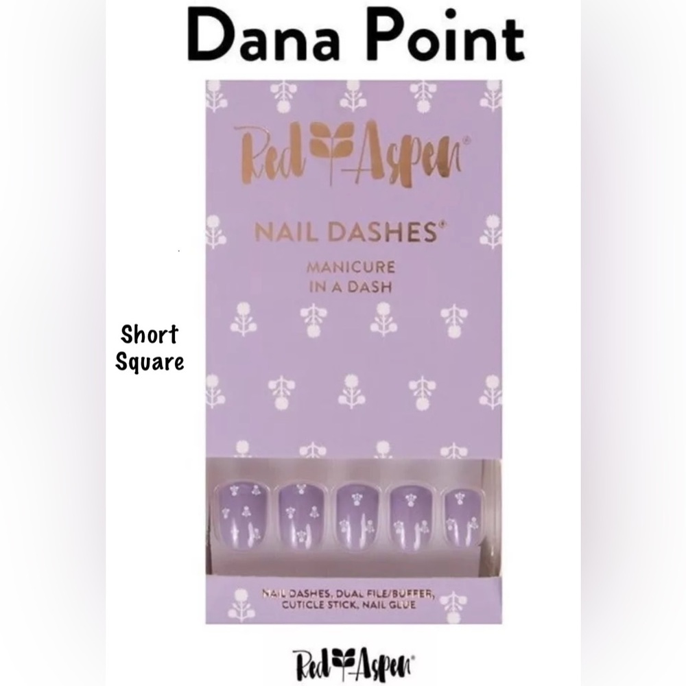 Red Aspen Nail Dashes, Dana Point Short Square. Purple with white pattern, NIB
